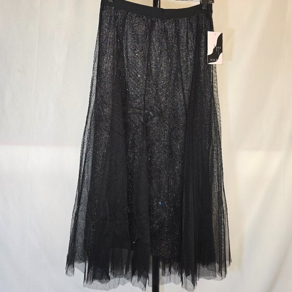 Black Sparkly Mesh Tulle Long Skirt